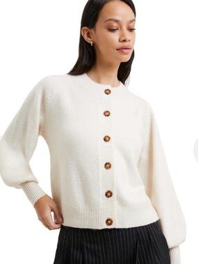 French Connection Cream Button-Front Cardigan with Tortoiseshell Buttons